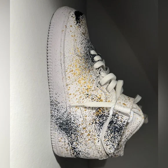 Nike Air Force 1 Mid Paint Splatter White Gold Black DH2933-111 5.5Y